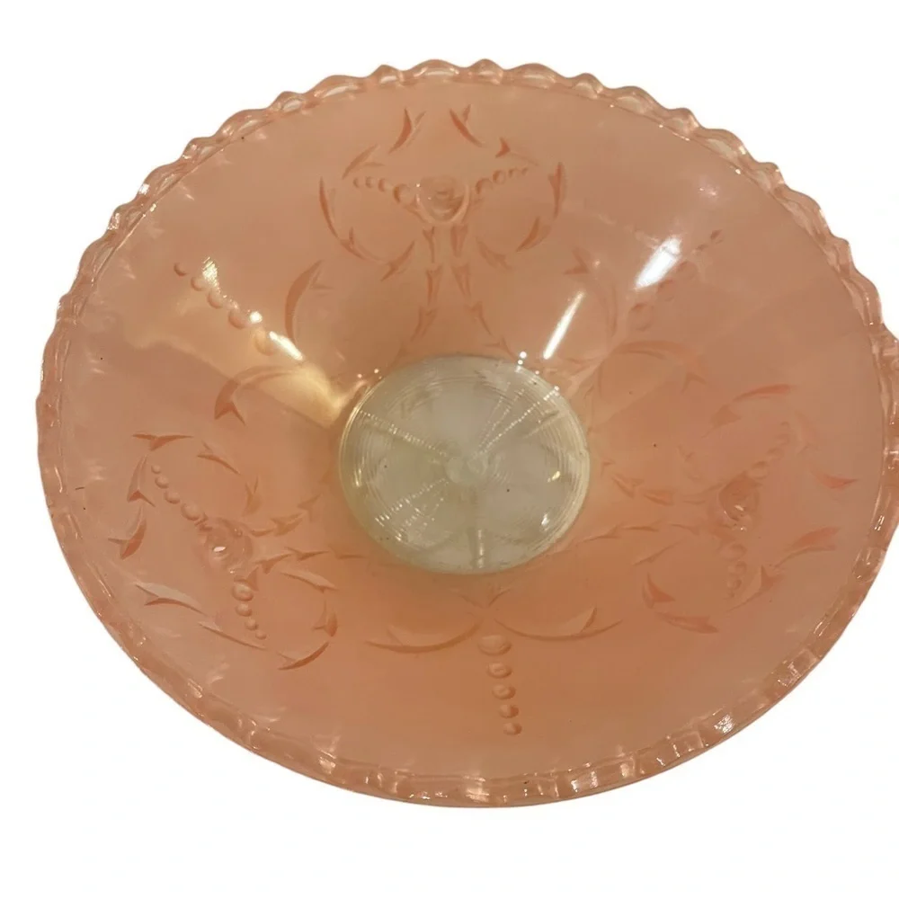 Vintage Antique Pink Ceiling Light Glass Shade Art Deco Scalloped Edge - Picture 5 of 9